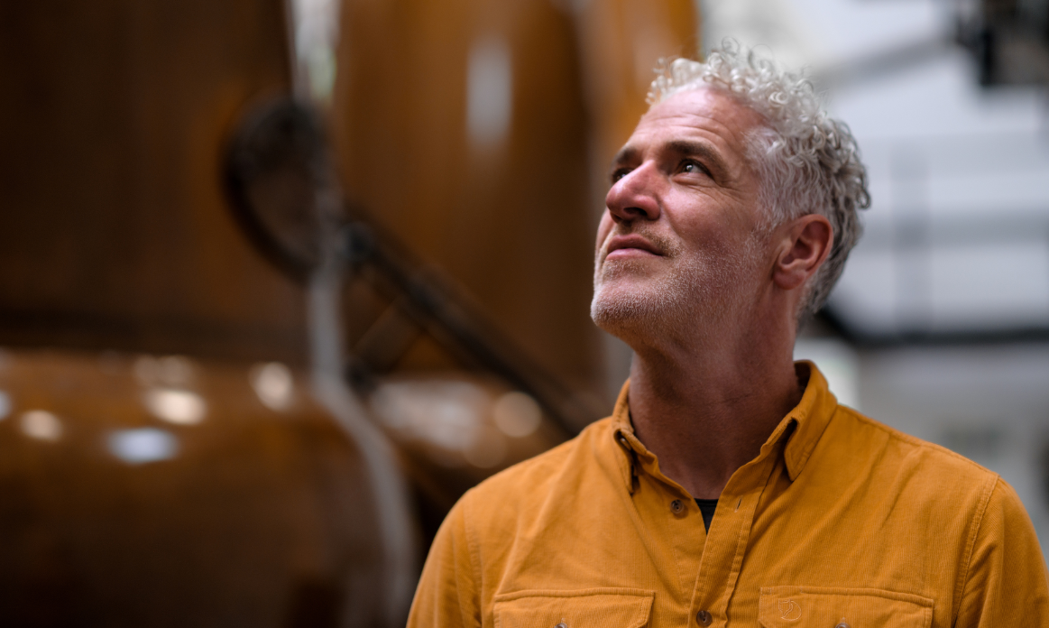 Gordon Buchanan in the still house at Tobermory Distillery