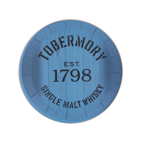 Whisky coaster in black with the Tobermory logo