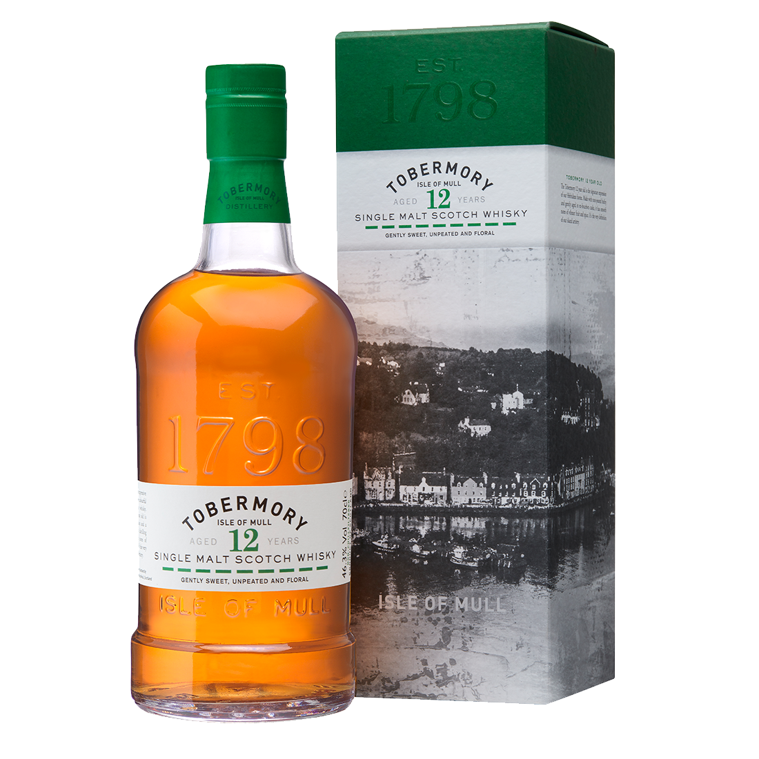 Tobermory 12 year whisky bottle and box