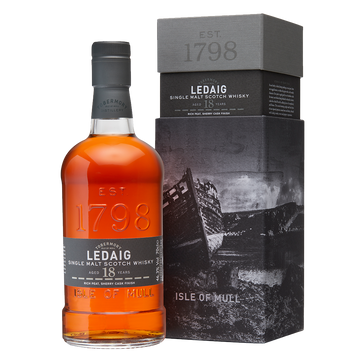 Ledaig 18 year scotch whisky and bottle