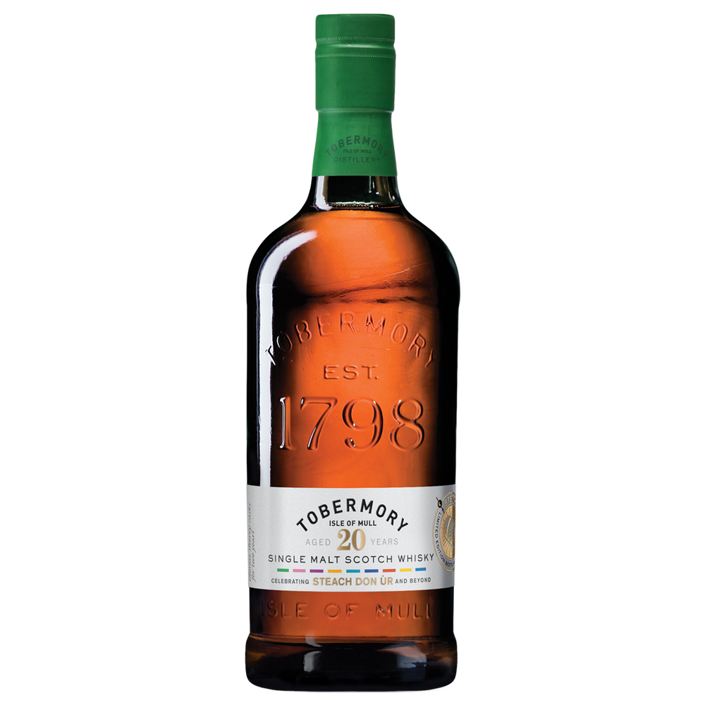 The Tobermory steach don ùr is a 20 year single malt whisky in a bottle.