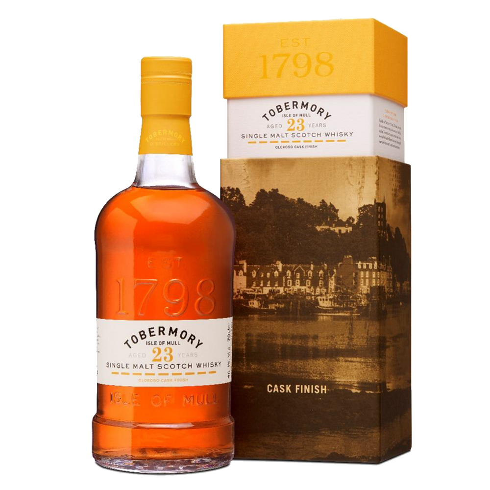 Sherry cask whisky finish whisky by Tobermory in a bottle with a box