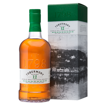 Tobermory 12 year whisky bottle and box