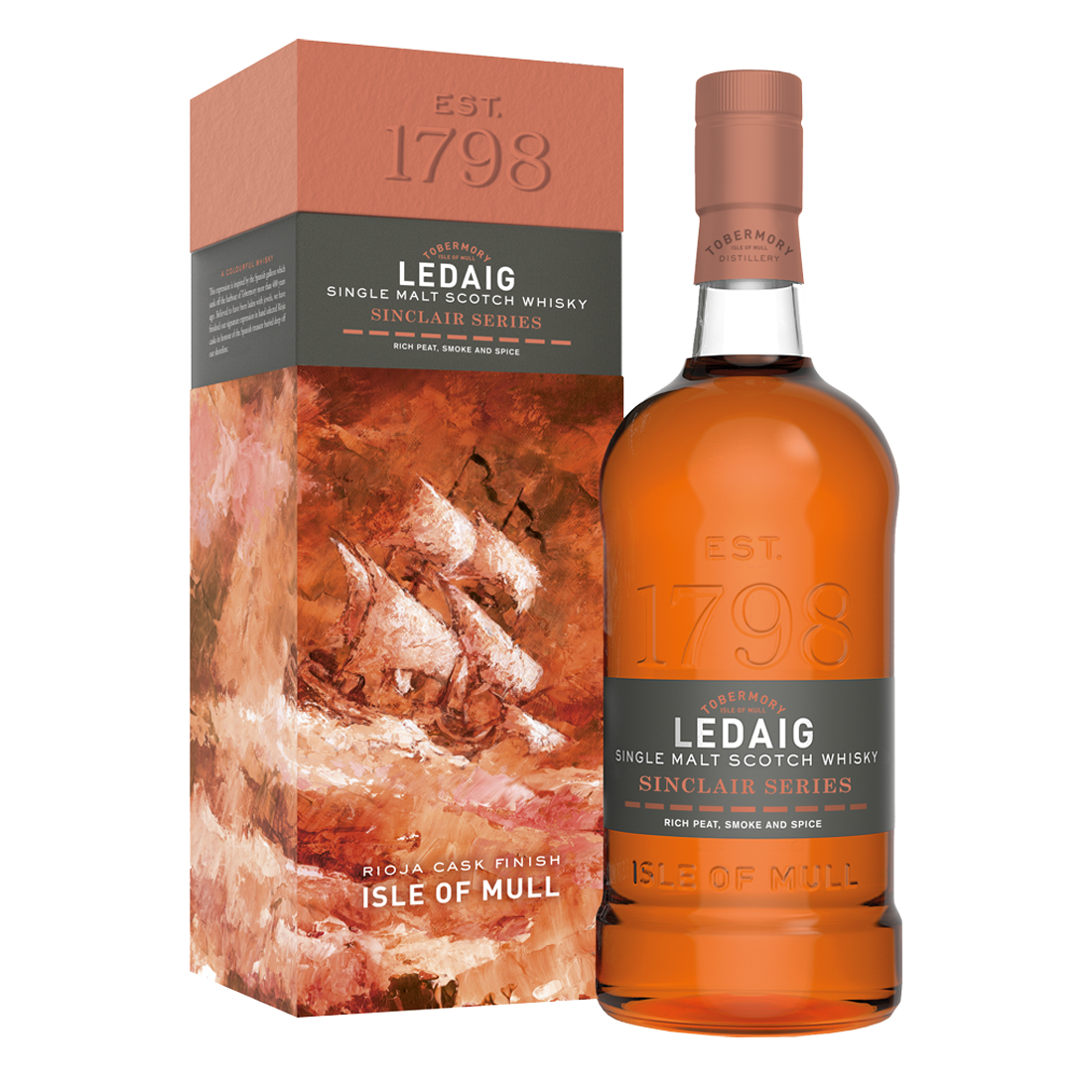 Ledaig sinclair rioja whisky bottle and box