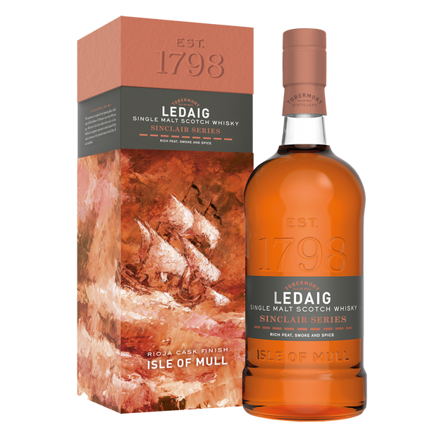 Ledaig sinclair rioja whisky bottle and box