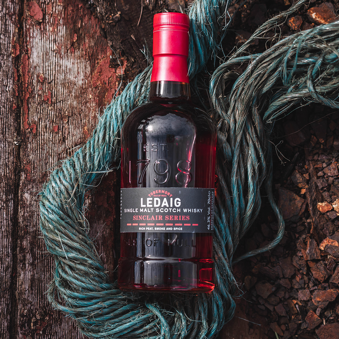 Ledaig rioja cask whisky is a ruby red colour