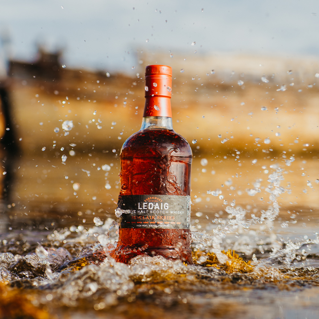 Ledaig rioja cask whisky whisky bottle in the sea