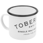 Maritime mug in white enamel with a black rim, featuring the Tobermory logo