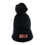 Black bobble hat with a leather Tobermory logo