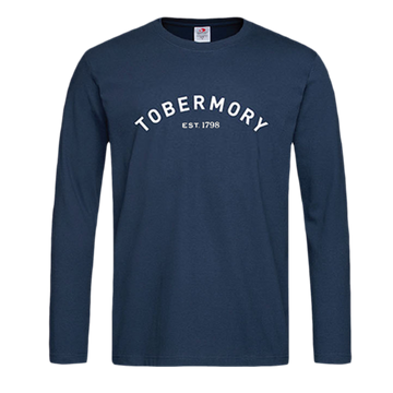 Tobermory long sleeve top in blue featuring athletic style writing