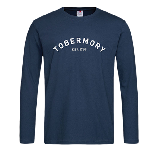 Tobermory long sleeve top in blue featuring athletic style writing