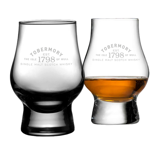 the perfect dram glass featuring the famous Tobermory logo