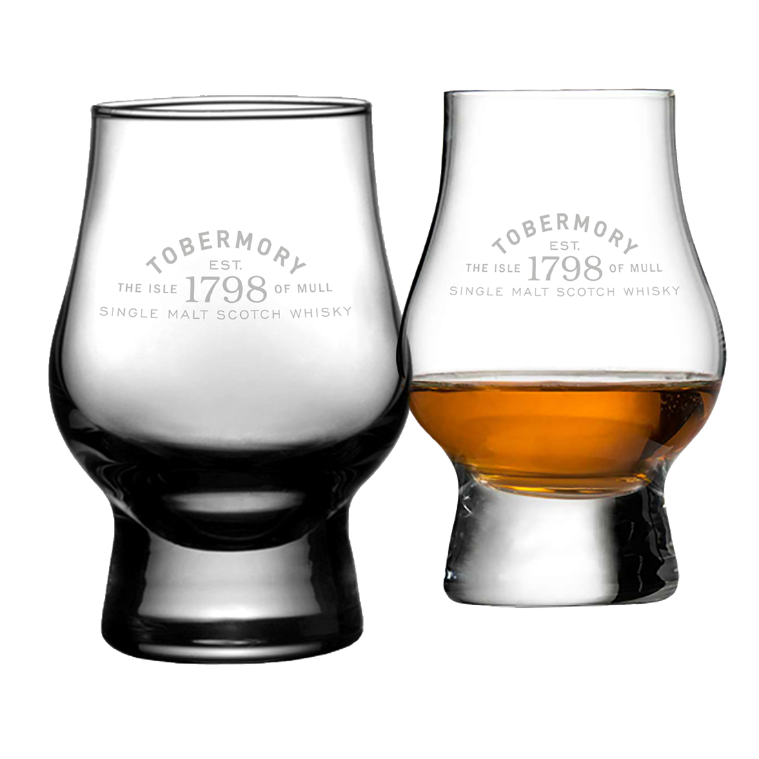 the perfect dram glass featuring the famous Tobermory logo